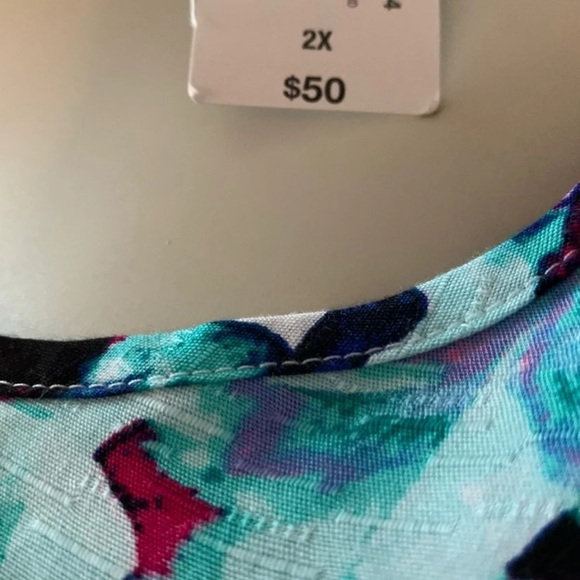 NEW 3x 22w 24w Turquoise Blue Fuchsia Pink Floral Dolman Sleeve Asymmetrical Top - Picture 5 of 6